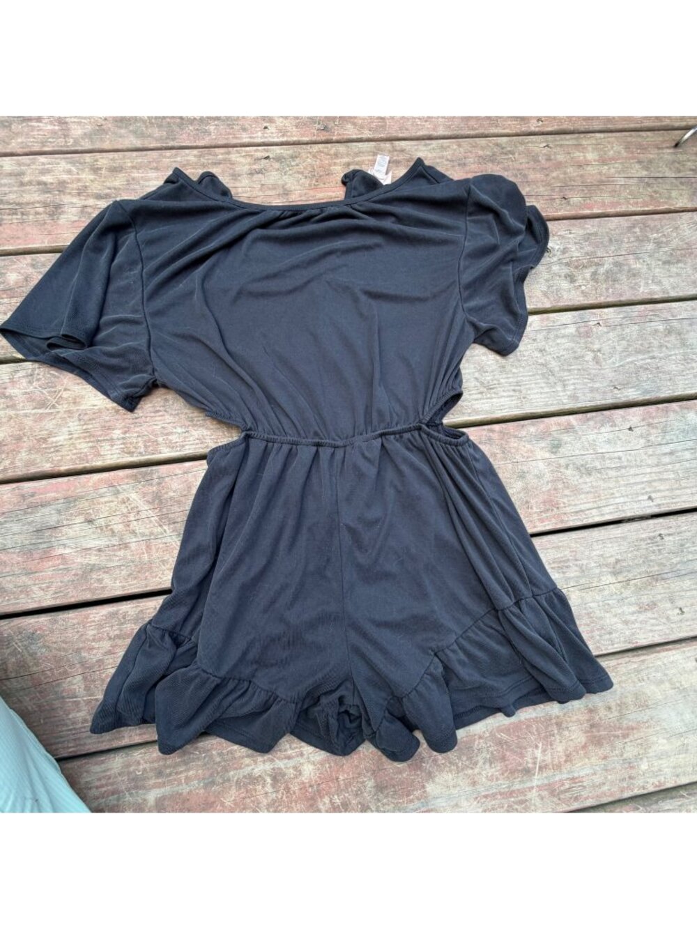 Willow Root Womens Black  Short Sleeve Romper With Keyhole S